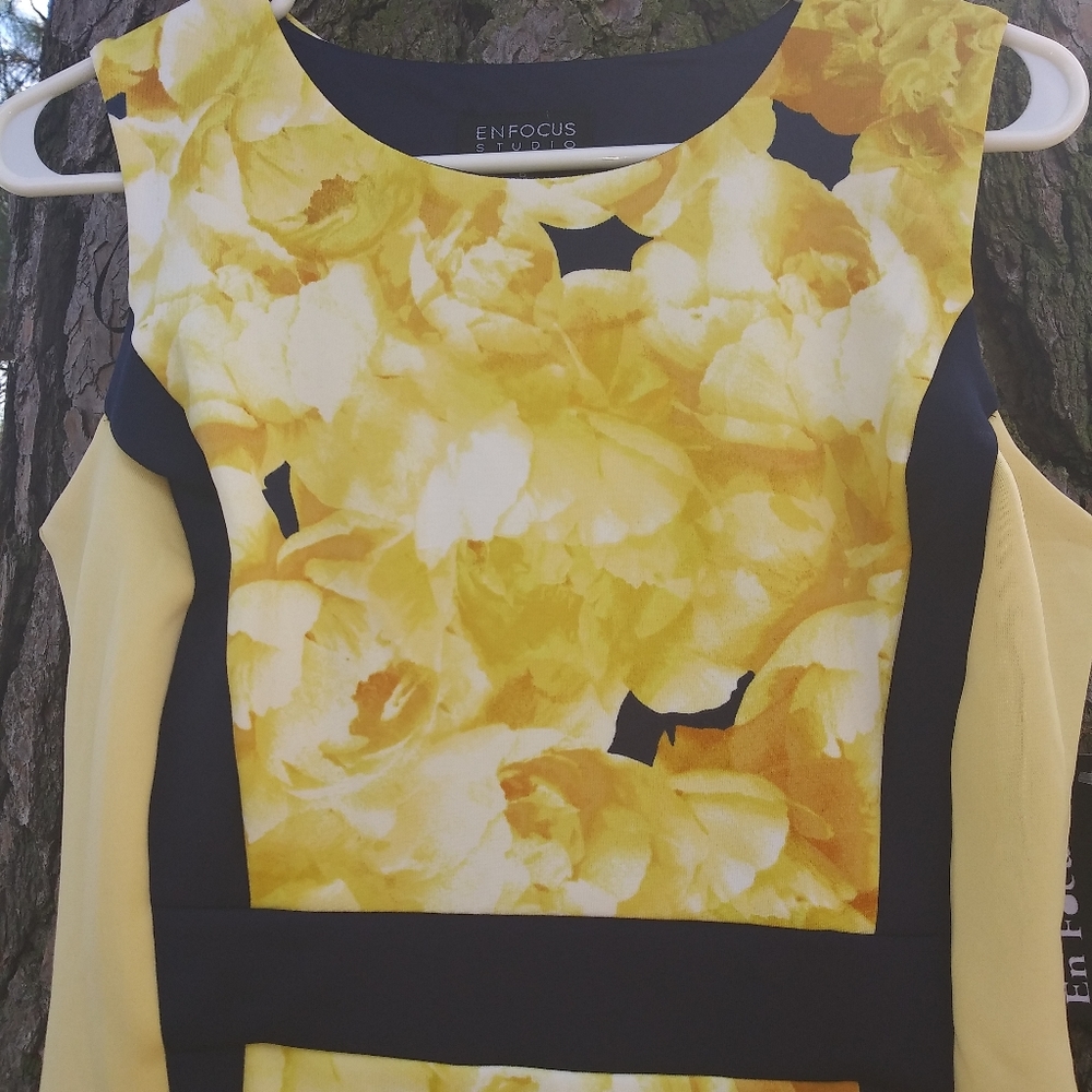 En Focus Studio  Dress 8 Yellow  Navy Blue